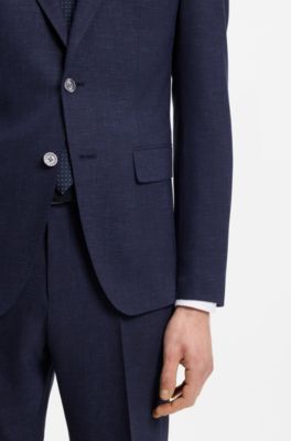 Two-piece slim-fit suit in micro-patterned fabric, Dark Blue