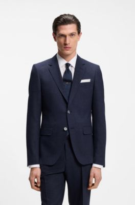 Two-piece slim-fit suit in micro-patterned fabric, Dark Blue
