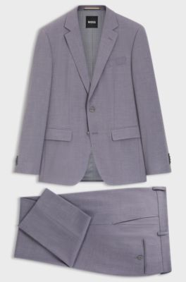 Two-piece slim-fit suit in micro-patterned fabric, Purple