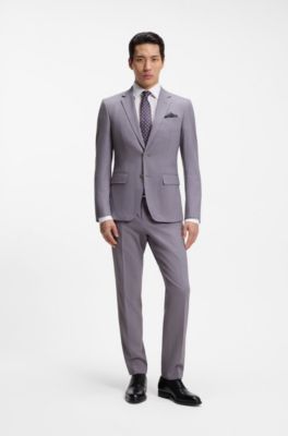 Two-piece slim-fit suit in micro-patterned fabric, Purple