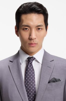 Two-piece slim-fit suit in micro-patterned fabric, Purple