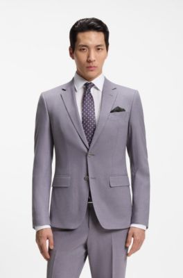 Two-piece slim-fit suit in micro-patterned fabric, Purple