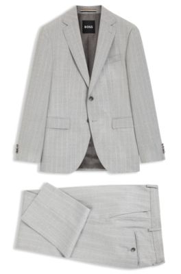 Abito due pezzi regular fit in lana vergine a righe, Grigio chiaro