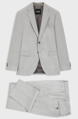 Costume deux pi&egrave;ces Regular Fit en laine vierge &agrave; rayures, Gris chin&eacute;