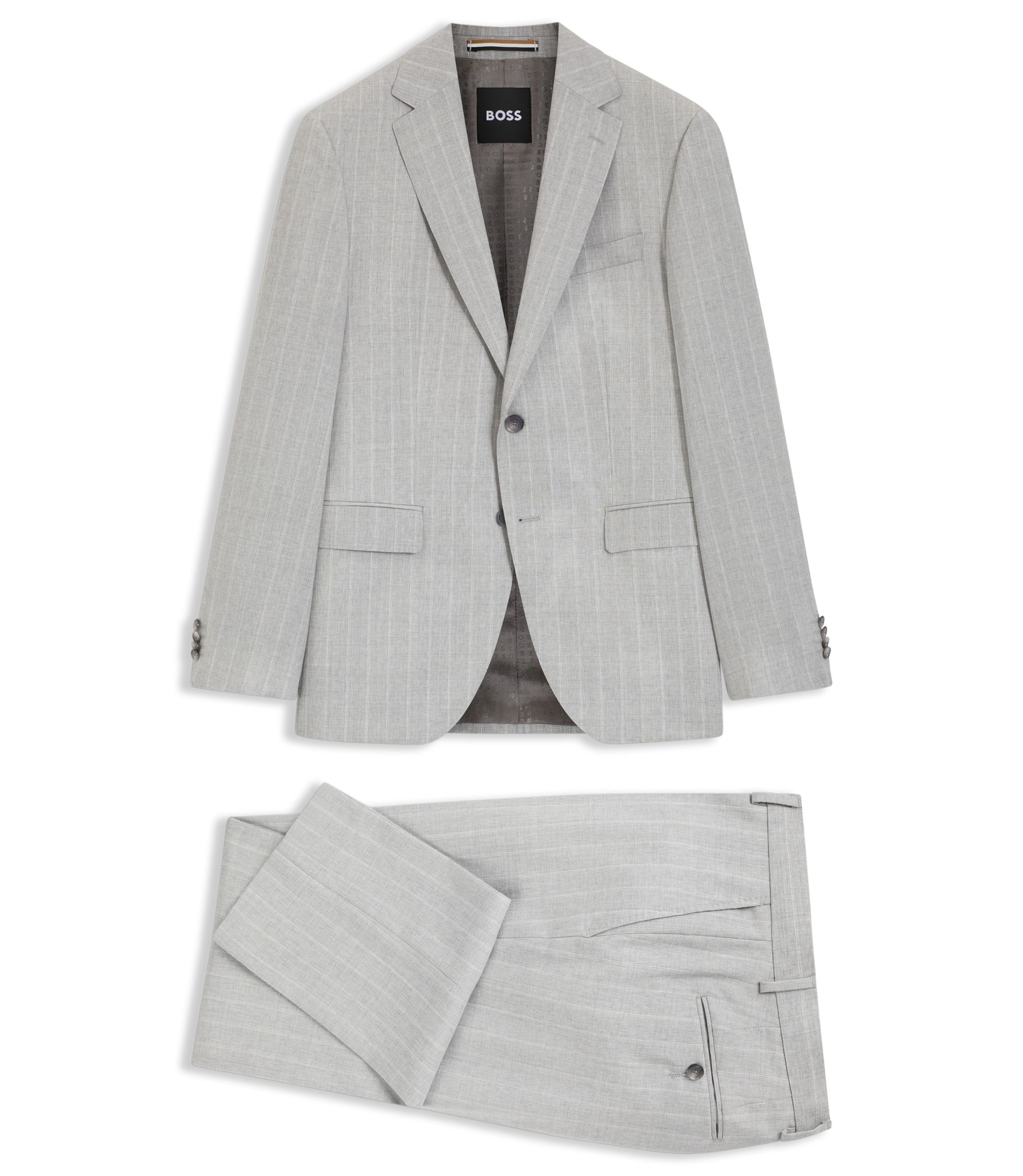 BOSS - Two-piece regular-fit suit in striped virgin wool - Light Grey