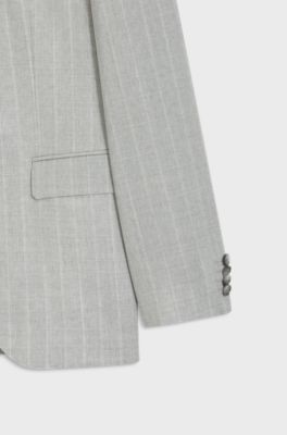 Abito due pezzi regular fit in lana vergine a righe, Grigio chiaro