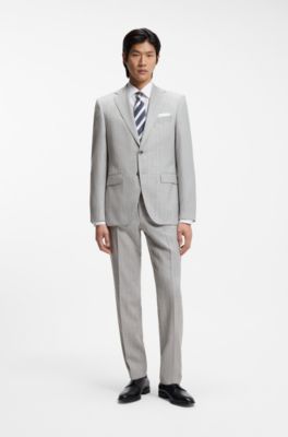 Abito due pezzi regular fit in lana vergine a righe, Grigio chiaro