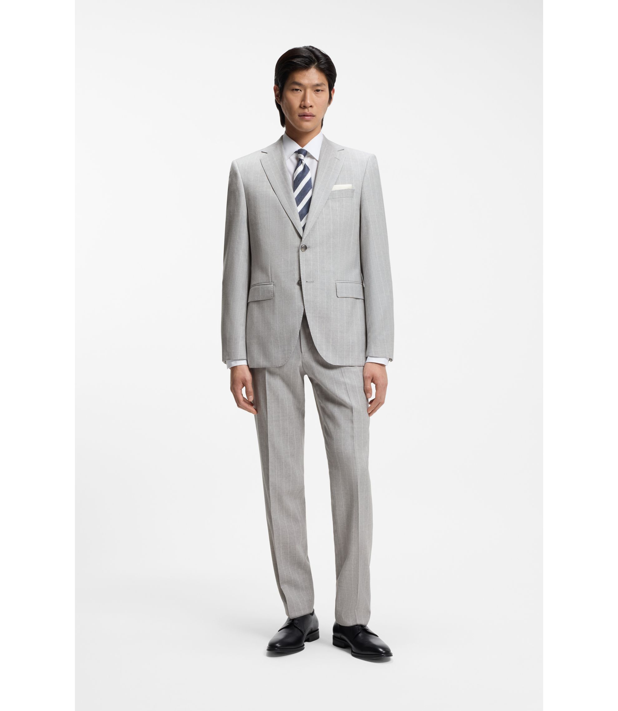 Regular-Fit Zweiteiler aus gestreifter Schurwolle