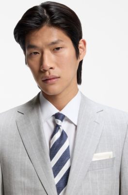 Two-piece regular-fit suit in striped virgin wool, Light Grey