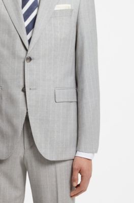 Costume deux pi&egrave;ces Regular Fit en laine vierge &agrave; rayures, Gris chin&eacute;