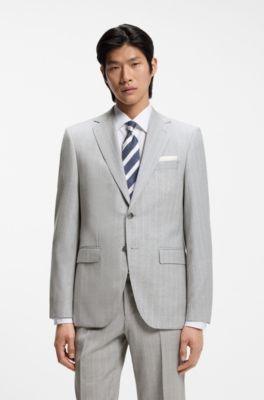 Abito due pezzi regular fit in lana vergine a righe, Grigio chiaro