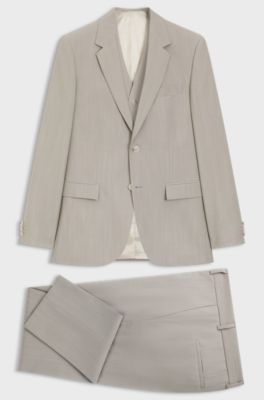 Tredelad slim fit-kostym i jungfruull, Ljusgr&aring;