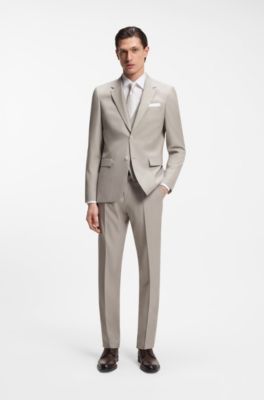 Three-piece slim-fit suit in virgin wool, Light Grey