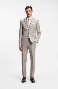 Three-piece slim-fit suit in virgin wool, Light Grey