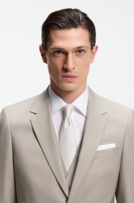 Tredelad slim fit-kostym i jungfruull, Ljusgr&aring;