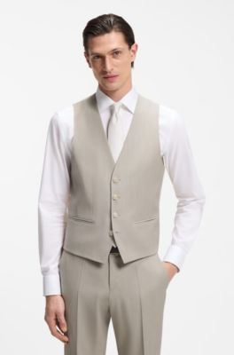 Tredelad slim fit-kostym i jungfruull, Ljusgr&aring;