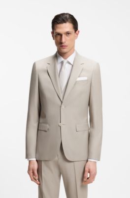 Tredelad slim fit-kostym i jungfruull, Ljusgr&aring;