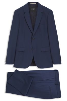 Three-piece slim-fit suit in virgin wool, Dark Blue