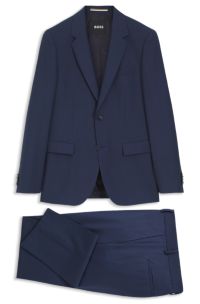 Three-piece slim-fit suit in virgin wool, Dark Blue