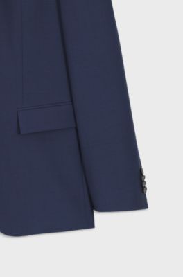 Three-piece slim-fit suit in virgin wool, Dark Blue