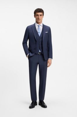 Three-piece slim-fit suit in virgin wool, Dark Blue