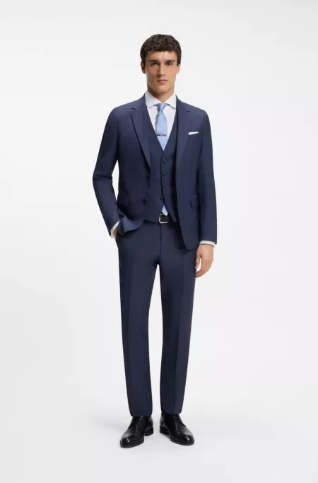 Three-piece slim-fit suit in virgin wool