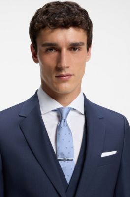 Three-piece slim-fit suit in virgin wool, Dark Blue