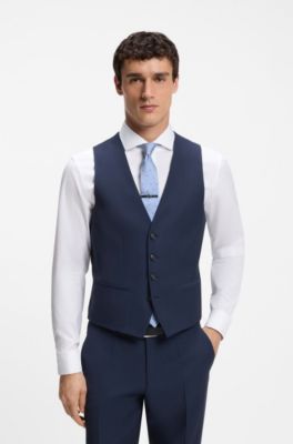 Three-piece slim-fit suit in virgin wool, Dark Blue