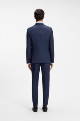 Three-piece slim-fit suit in virgin wool, Dark Blue