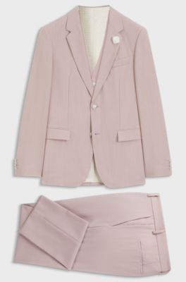 Three-piece slim-fit suit in virgin wool, Light Pink