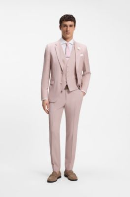 Three-piece slim-fit suit in virgin wool, Light Pink