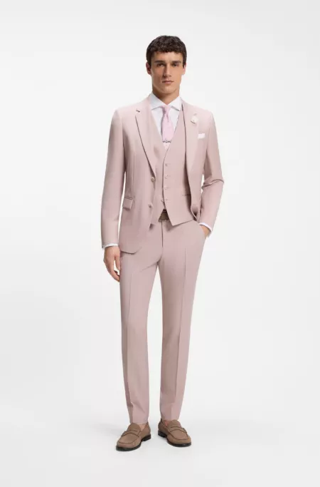 Three-piece slim-fit suit in virgin wool