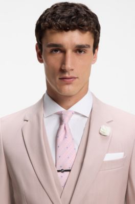 Three-piece slim-fit suit in virgin wool, Light Pink