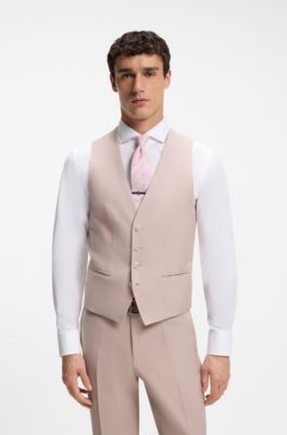 Three-piece slim-fit suit in virgin wool, Light Pink