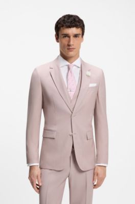 Three-piece slim-fit suit in virgin wool, Light Pink