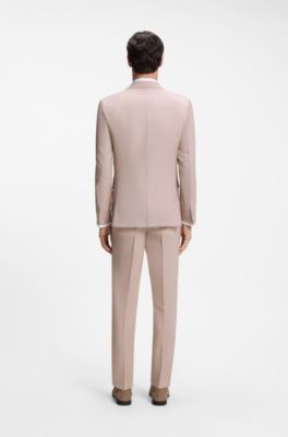 Three-piece slim-fit suit in virgin wool, Light Pink