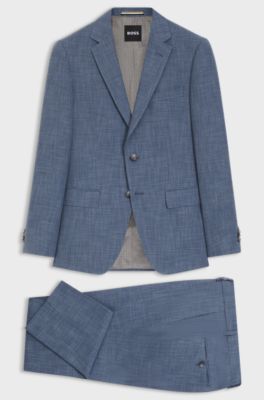 Two-piece slim-fit suit in cotton and virgin wool, Blue