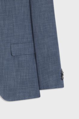 Two-piece slim-fit suit in cotton and virgin wool, Blue