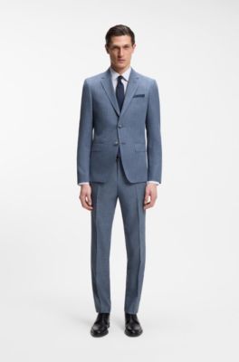 Two-piece slim-fit suit in cotton and virgin wool, Blue