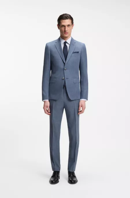 Two-piece slim-fit suit in cotton and virgin wool