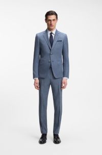 Two-piece slim-fit suit in cotton and virgin wool, Blue
