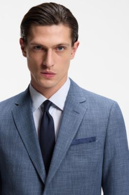 Two-piece slim-fit suit in cotton and virgin wool, Blue