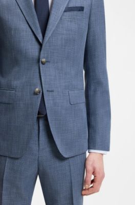 Two-piece slim-fit suit in cotton and virgin wool, Blue