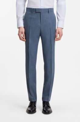 Two-piece slim-fit suit in cotton and virgin wool, Blue