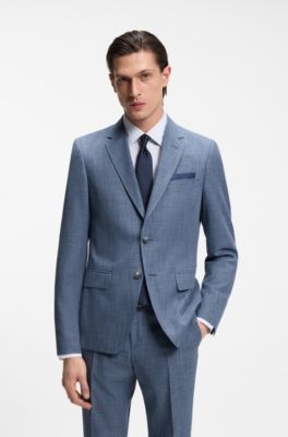 Two-piece slim-fit suit in cotton and virgin wool, Blue