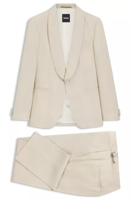 Two-piece slim-fit tuxedo suit in virgin wool and linen