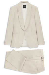 Two-piece slim-fit suit in virgin wool and linen, Light Beige