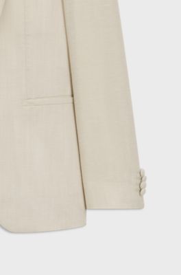Two-piece slim-fit tuxedo suit in virgin wool and linen, Light Beige