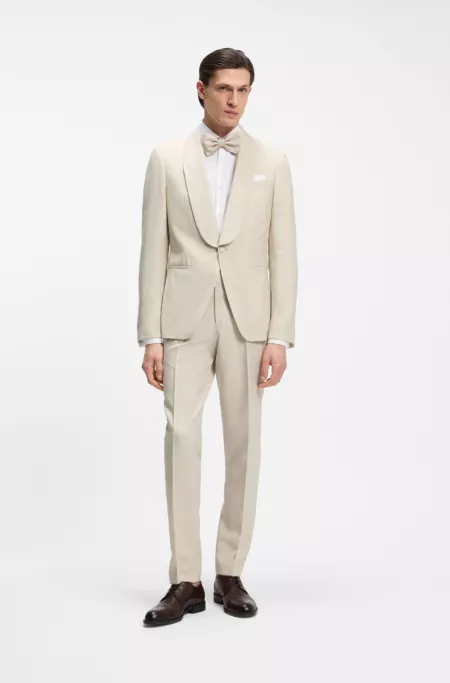 Two-piece slim-fit tuxedo suit in virgin wool and linen