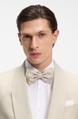 Two-piece slim-fit tuxedo suit in virgin wool and linen, Light Beige